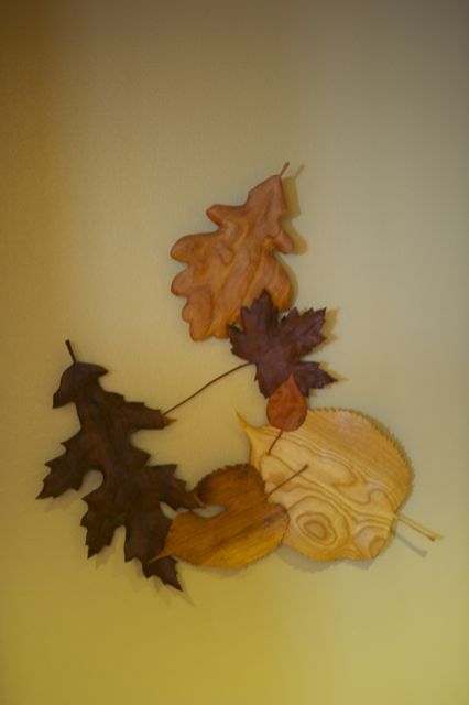 Leaves carved from wood.
